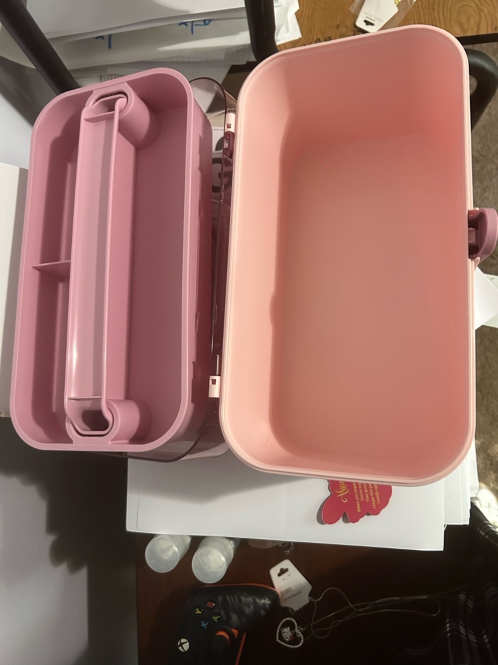 Pink Plastic Storage Organizer Box with Clear Lid - Picture 3 of 4